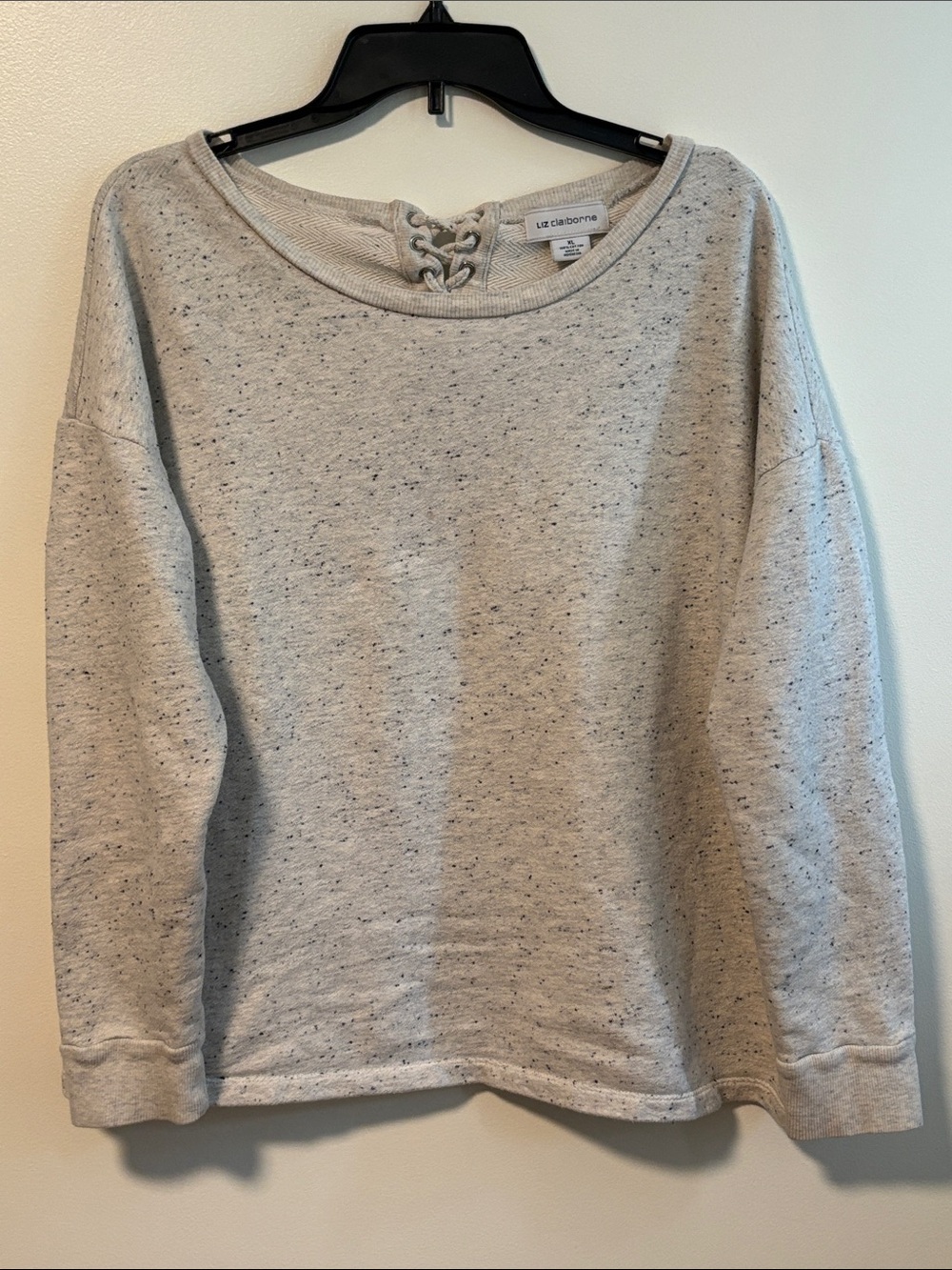 Liz Claiborne Light Heather Gray Lace-Up Scoop Neck Sweater
